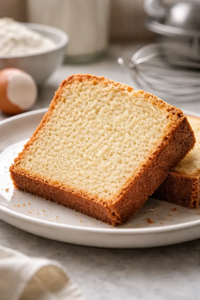 Moist Buttermilk Pound Cake that Won't Dry Out 14 Dry pound cake slice showing dense crumb on plate