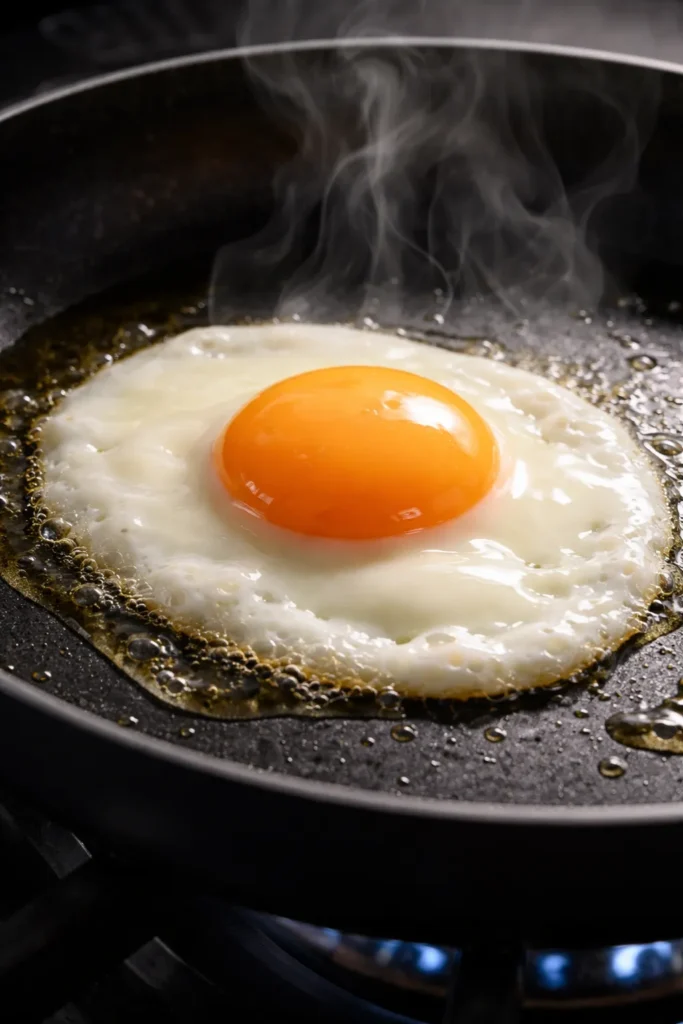 8 Egg Recipes Beyond Scrambled and Fried 10 Single egg being heated in a pan illustrating egg cookery methods