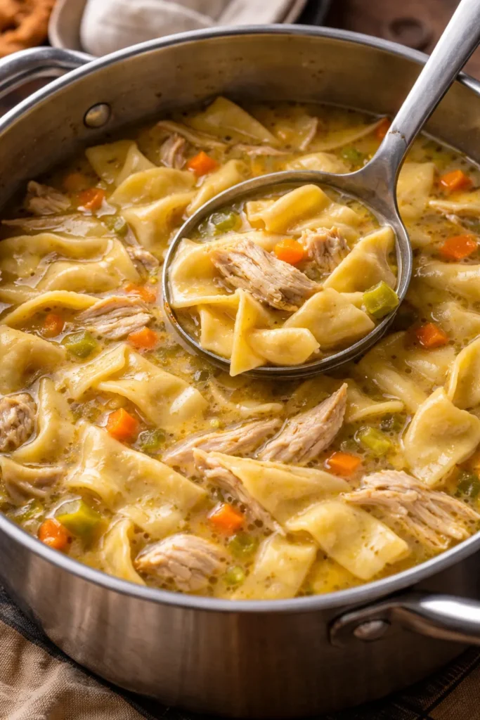 8 Chicken and Dumpling Recipes Like Grandma's 6 Egg noodle-style dumplings in broth in a pot