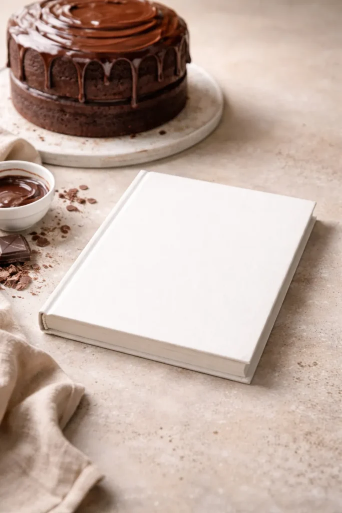 Rich Chocolate Ganache Cake for Birthdays 14 Close-up of a single closed book with a blank cover on a neutral surface, representing final thoughts