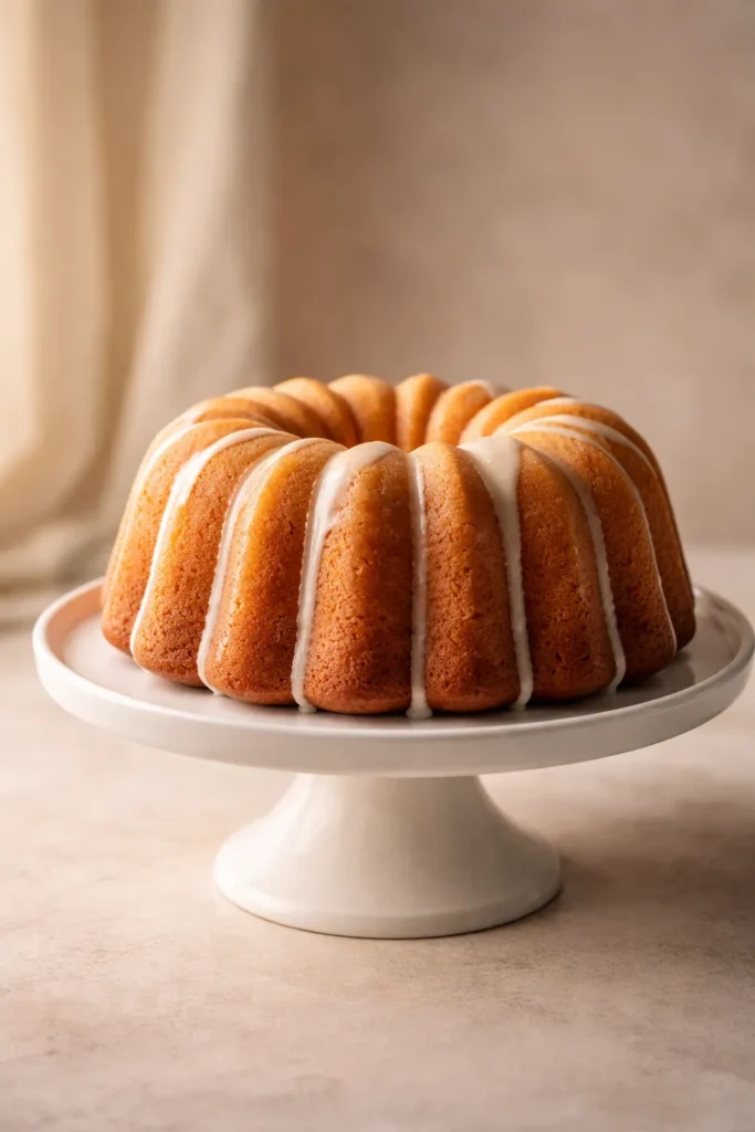 10 Beautiful Bundt Cakes for Beginners 11 Solitary Bundt cake on pedestal in soft studio lighting