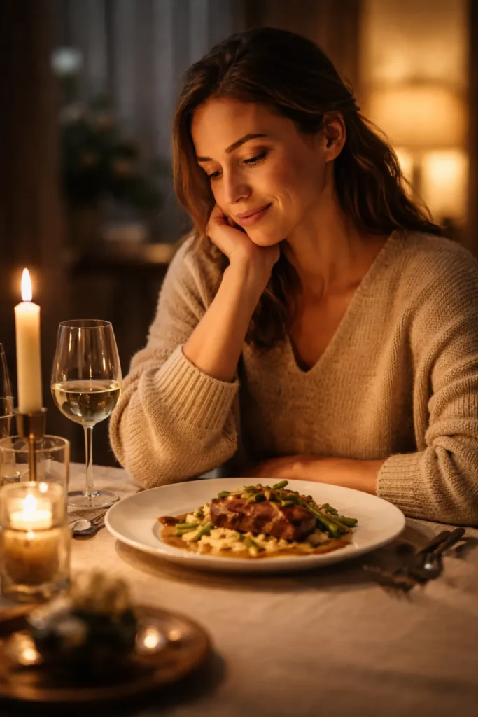 Contemplative cook at a dining table after a meal