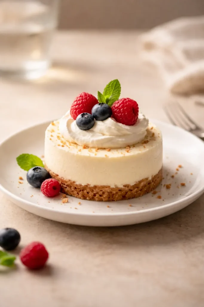 Elegant keto dessert on a plate against a neutral background