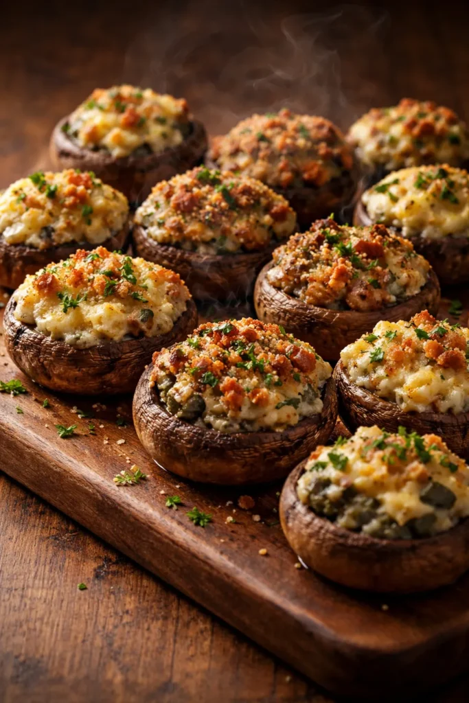 Finished platter of stuffed mushrooms ready to serve