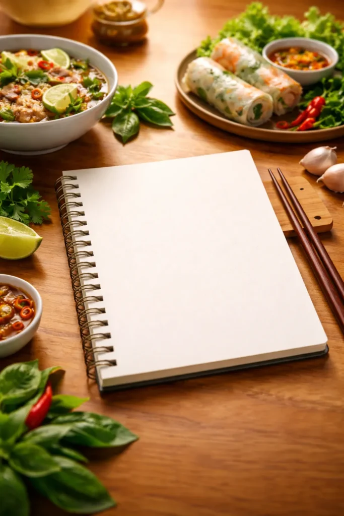 Blank notebook on wooden desk symbolizing final thoughts and reflections