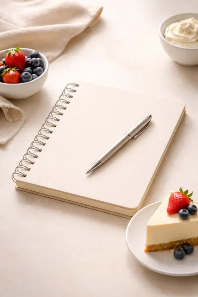 15 Easy Cream Cheese Dessert Recipes 16 Minimalist notebook and pen on a clean surface representing final thoughts