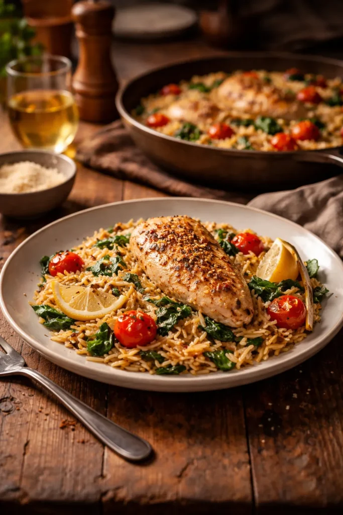 8 Skillet Dinners Ready in 20 Minutes 15 Plated skillet dinner on a rustic table with warm lighting