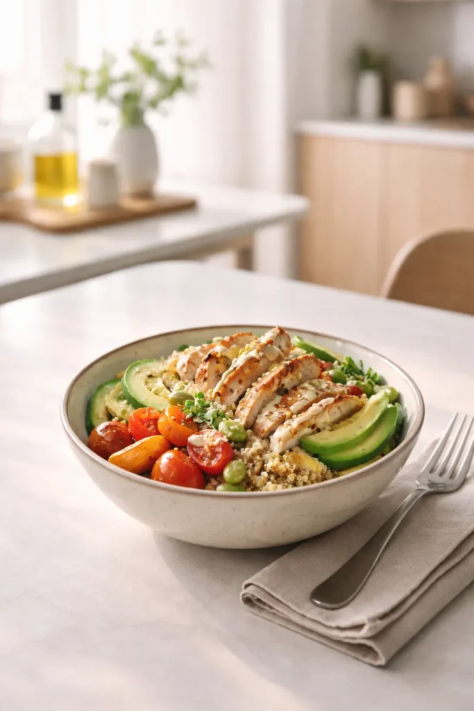 8 Protein Bowl Recipes to Eat After the Gym 12 Minimal shot of a finished protein bowl on a clean surface