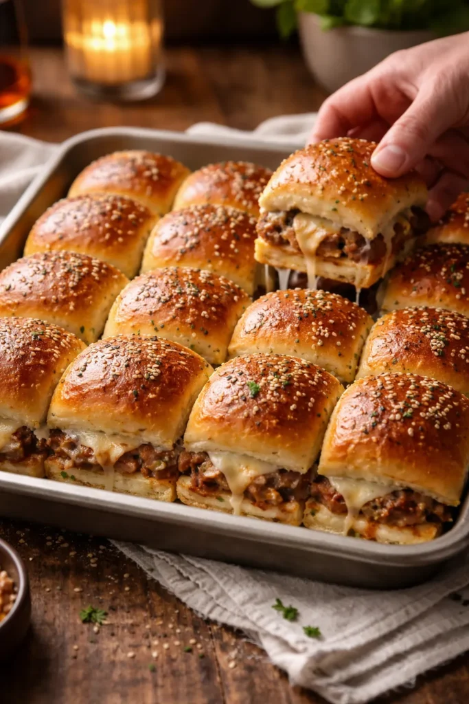8 Slider Recipes for Parties and Game Night 10 Tray of finished sliders on a platter ready to serve