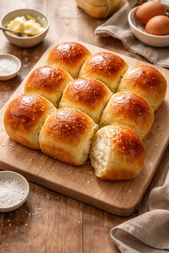 Cluster of fluffy dinner rolls with golden crust