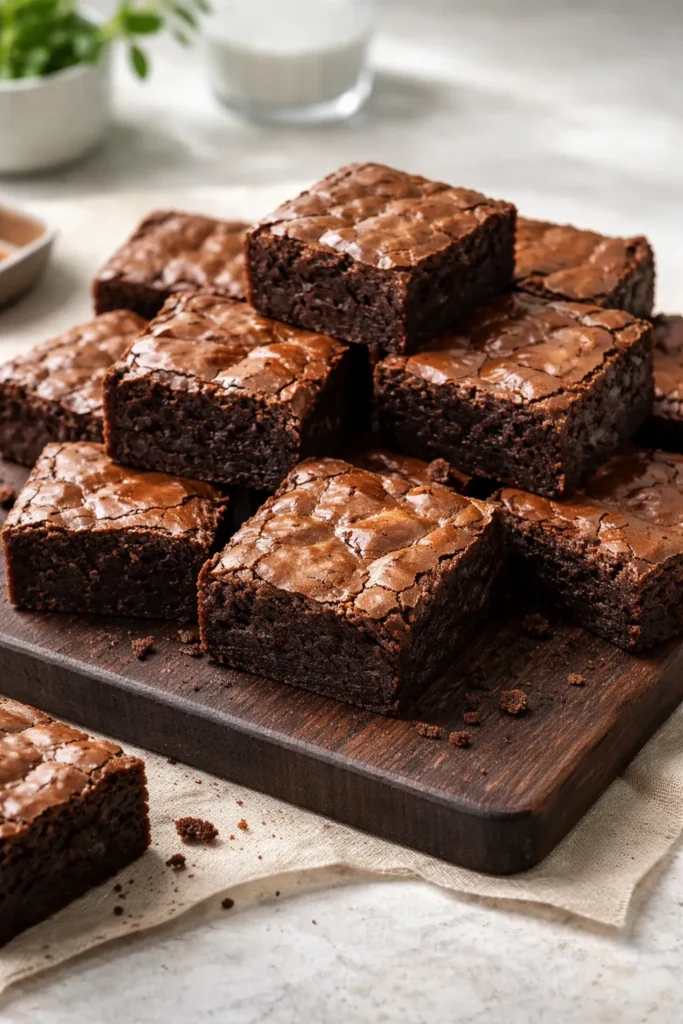 15 Fool Proof Dessert Recipes for Bad Bakers 3 Fudgy brownie with crackled top on wooden board