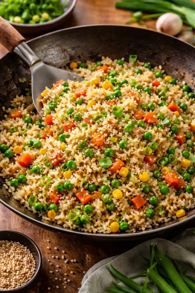 Sesame vegetable fried rice with peas and carrots