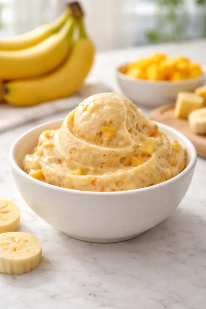 8 Quick Desserts When You Want Something Sweet 8 Creamy fruit ice cream scoop with fruit pieces in a bowl
