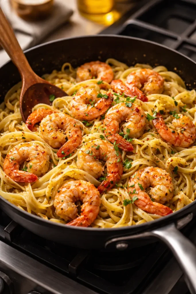 8 Stovetop Dinners When You're Short on Time 6 Shrimp in garlic butter sauce with egg noodles