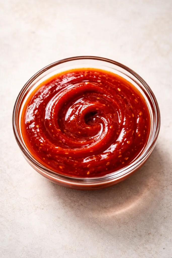 10 Homemade Sauce Recipes for Any Meal 9 Vibrant red gochujang sauce in a glass dish with glossy surface