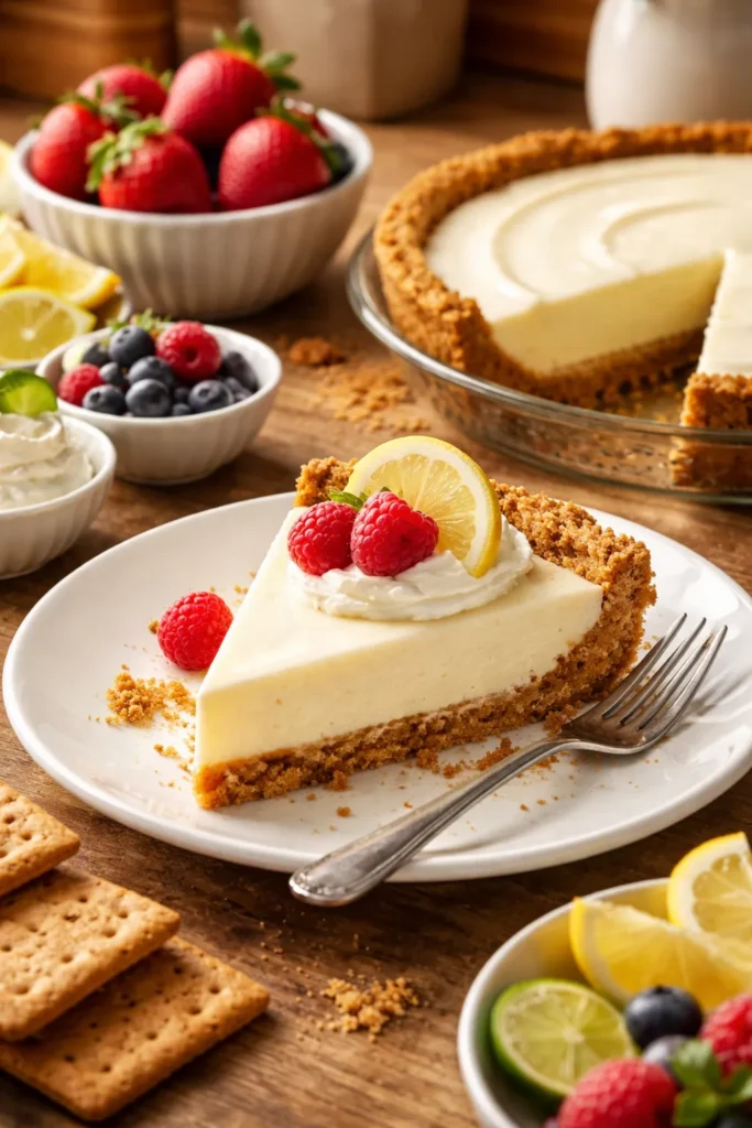 How to Make a Perfect Graham Cracker Crust 12 Pie slice with graham crust and cream filling on plate