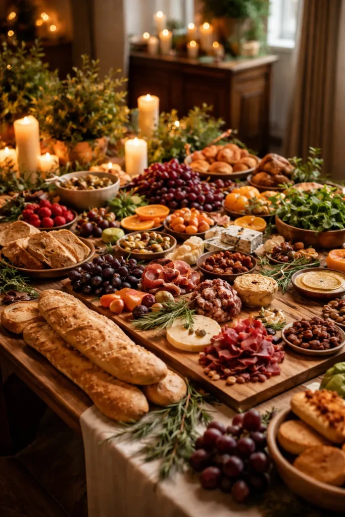 8 Wedding Reception Food Ideas on a Budget 12 Grazing table with produce and cheeses on wooden boards