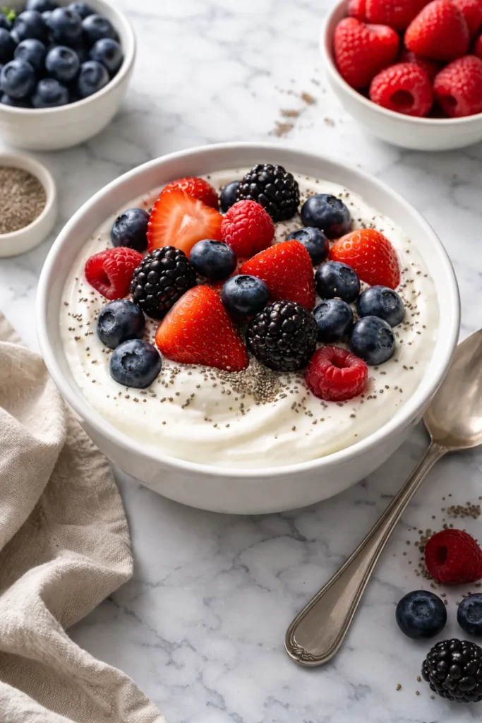 8 Calorie Deficit Meals That Keep You Full 3 Greek yogurt bowl with berries and chia seeds