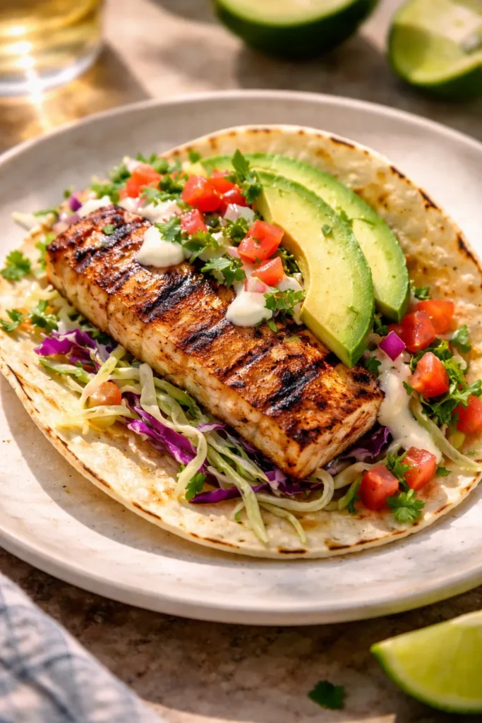 8 Easy Fish Taco Recipes for Taco Night 6 Grilled mahi mahi taco with avocado and pico de gallo