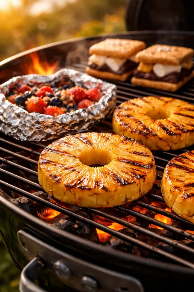 15 Crowd-Pleasing Desserts for Summer BBQs 15 Grilled pineapple with caramelized grill marks on a barbecue grill