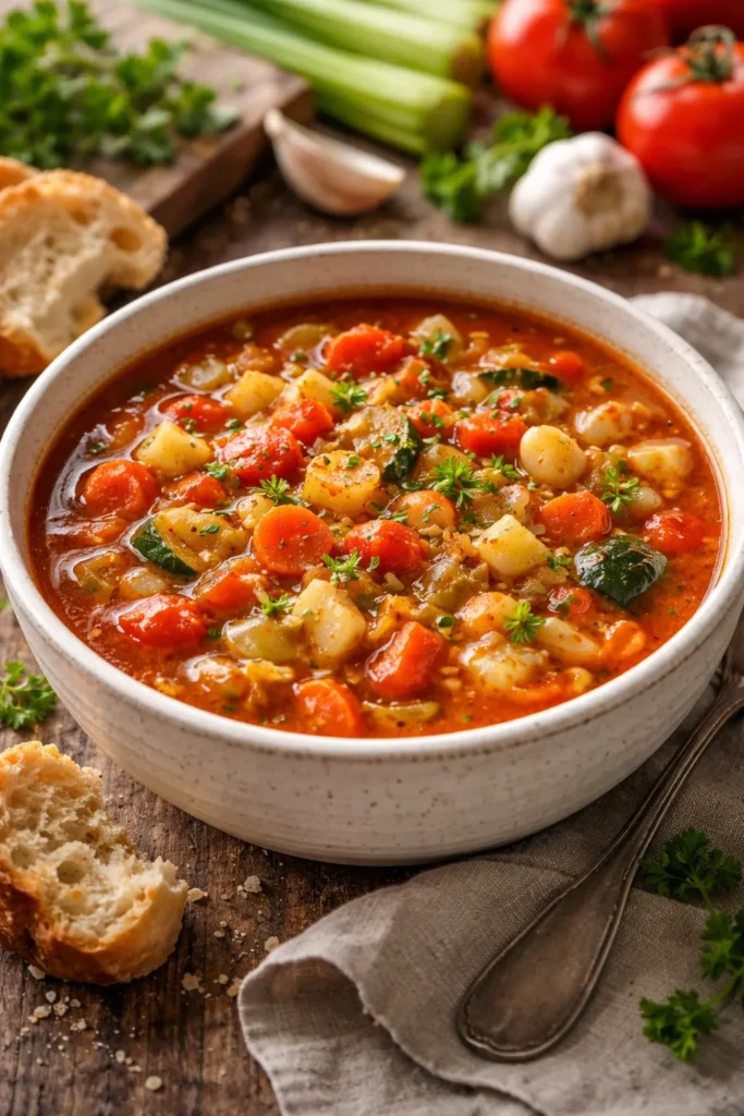 10 Homemade Soup Recipes for Any Season 12 Hearty vegetable soup with chunky vegetables in a bowl