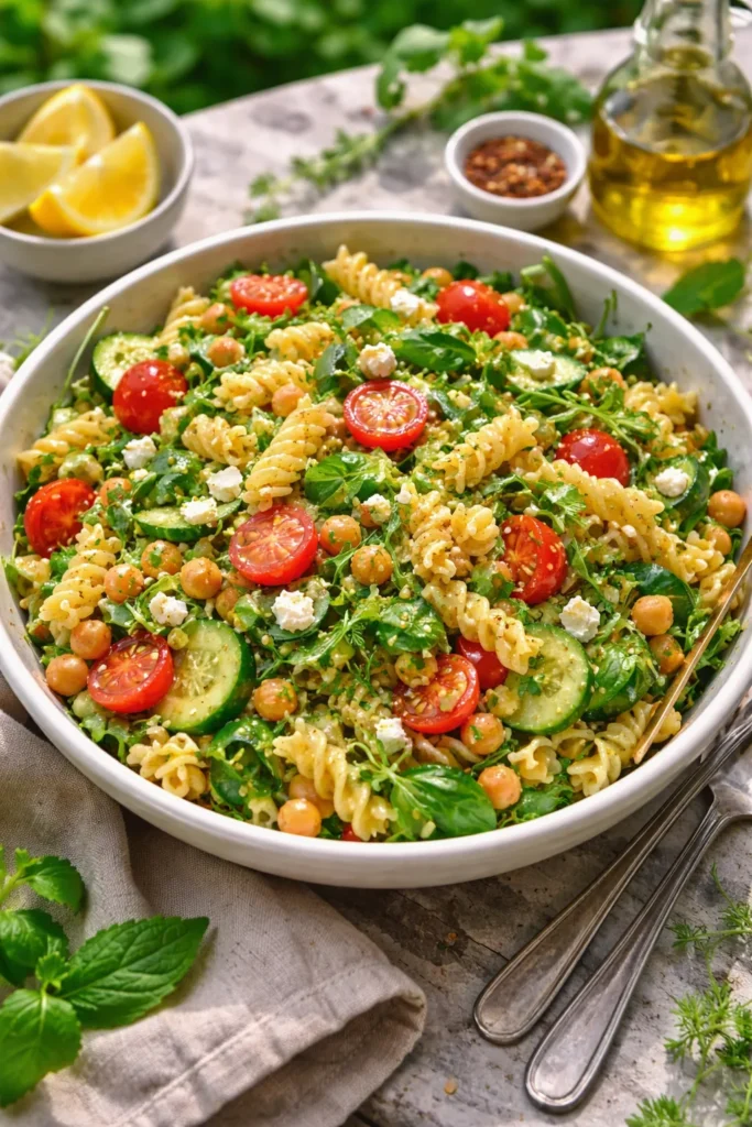 8 Pasta Salad Recipes for Your Next Cookout 5 Pasta salad with chickpeas, herbs, feta, and lemon vinaigrette