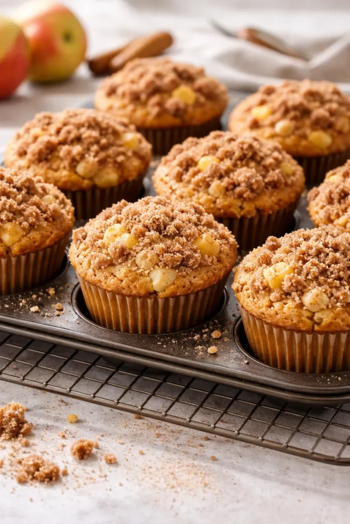 Muffins with diced Honeycrisp apples and cinnamon crumble topping