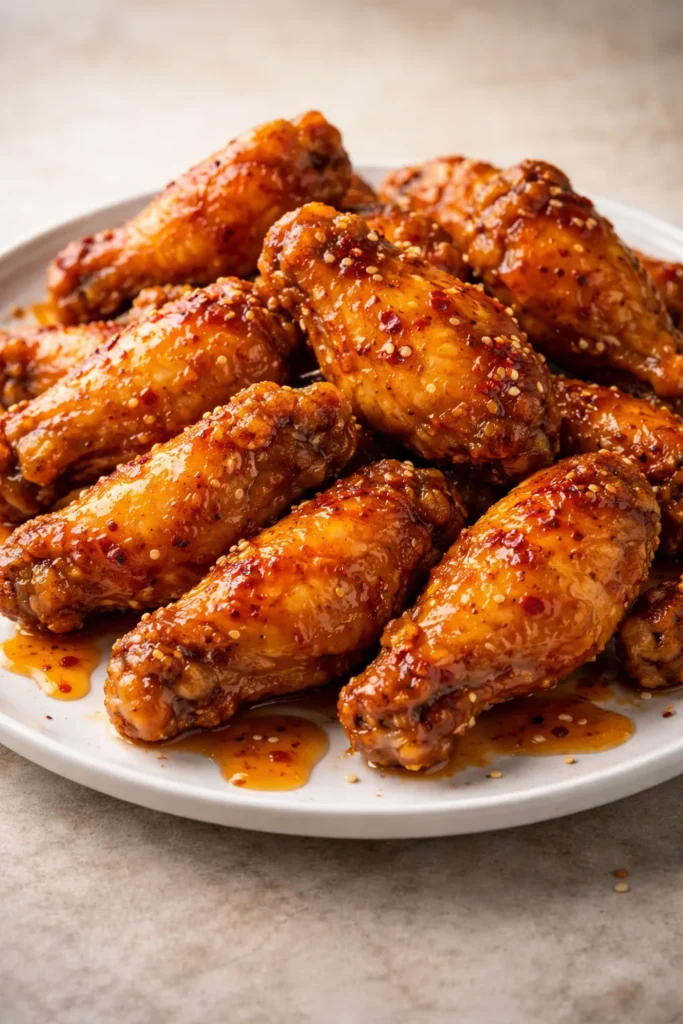 12 Chicken Wing Recipes for Game Night 8 Sticky hot honey wings on plate