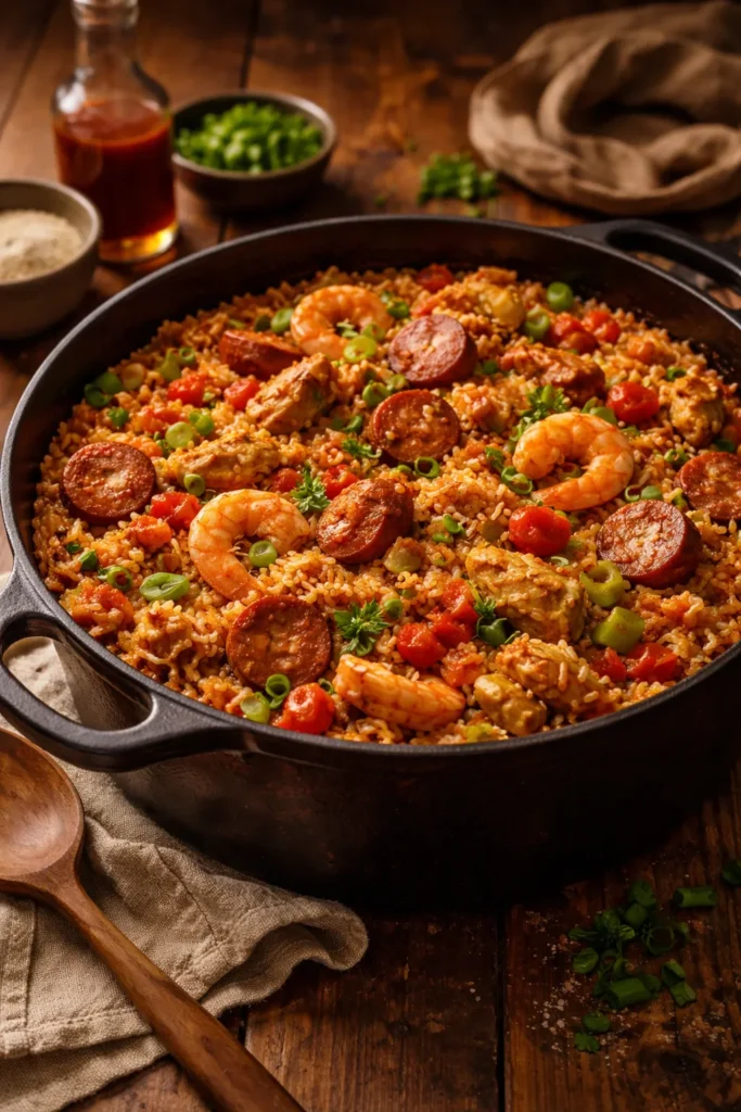 12 Classic American Dinners Everyone Loves 8 Creole jambalaya in a rustic pot with sausage, chicken, and tomatoes