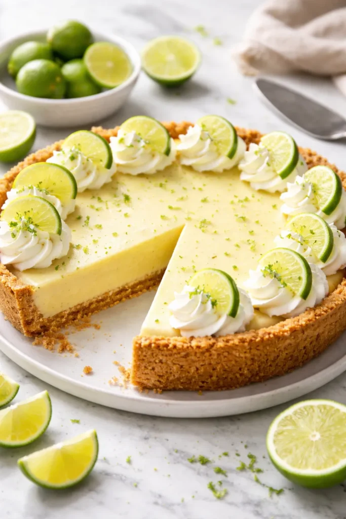 15 Crowd-Pleasing Desserts for Summer BBQs 11 Key lime pie with bright green filling on a graham crust