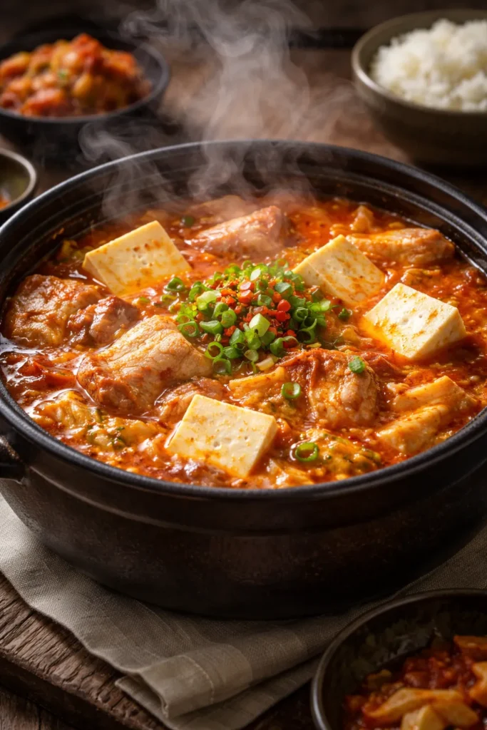 12 Easy Korean Recipes for Weeknight Dinners 6 Steaming kimchi jjigae with pork belly and soft tofu