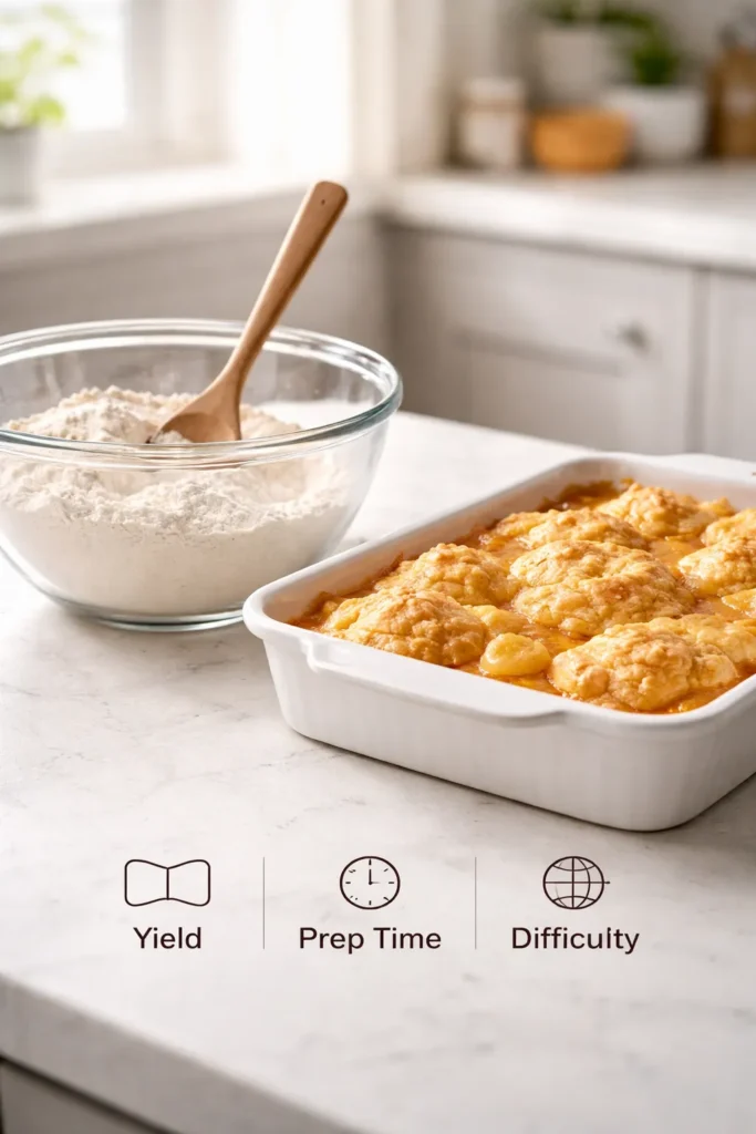 Canned Peach Cobbler That Tastes Fresh 6 Minimalist kitchen scene with a mixing bowl and a rectangular baking pan