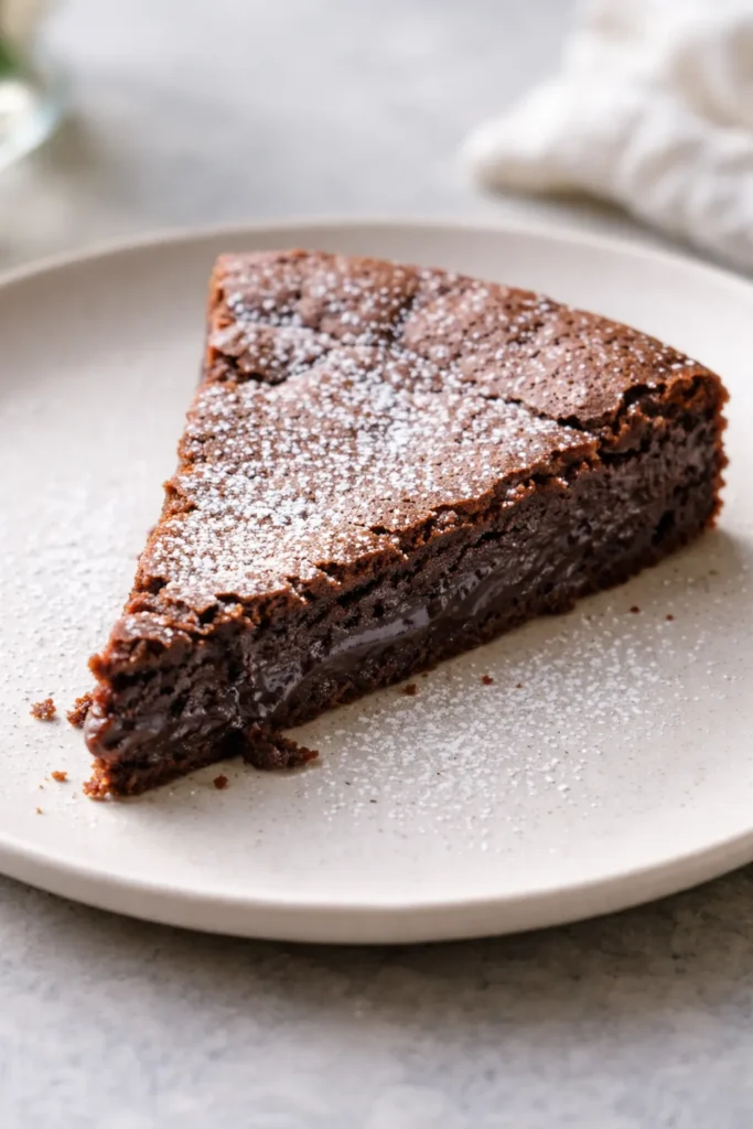 8 Easy Chocolate Dessert Recipes to Try 6 Dense gooey Kladdkaka slice on a plain plate.