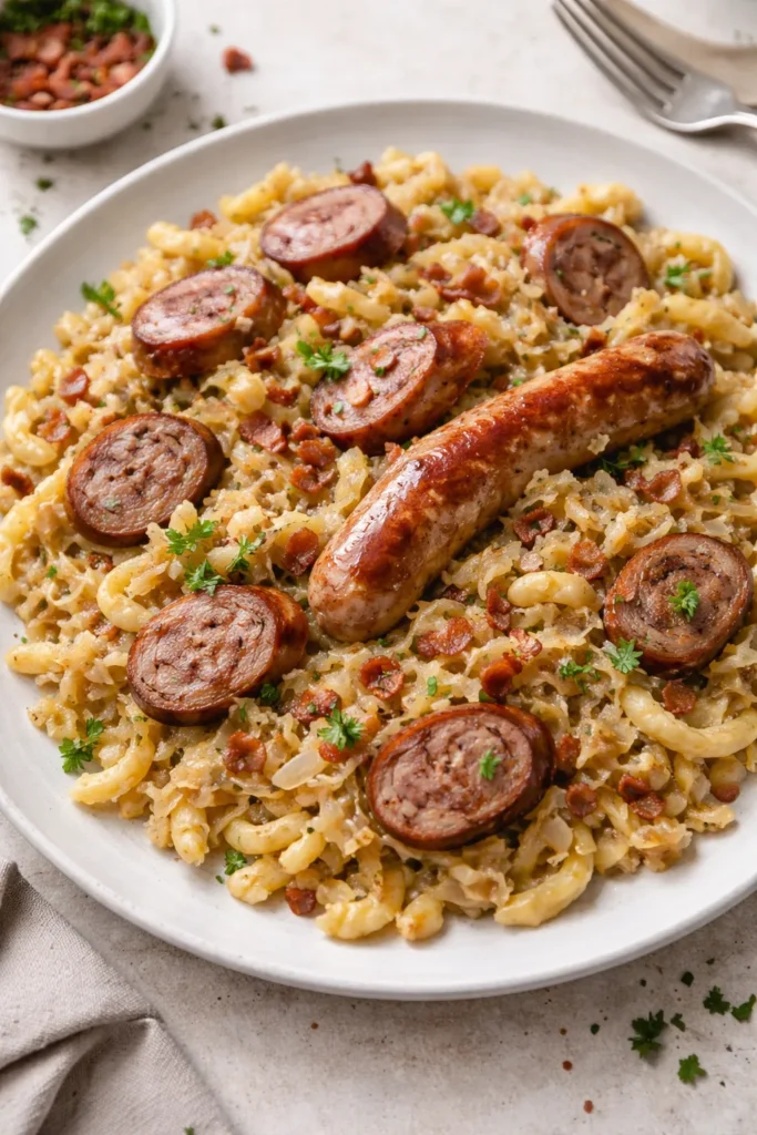8 Bratwurst and Spaetzle Recipes for Dinner 4 Krautspaetzle with sauerkraut and bratwurst