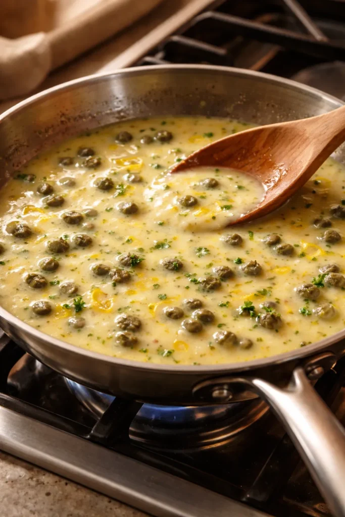 10 Homemade Sauce Recipes for Any Meal 6 Silky lemon caper butter sauce in a skillet with capers