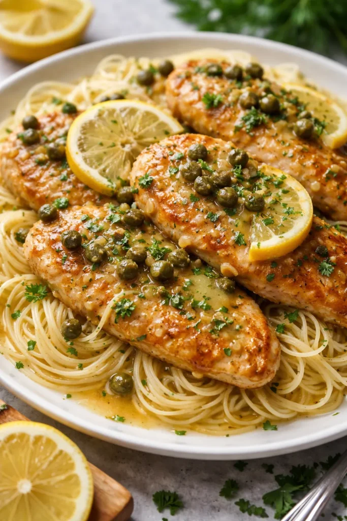 8 Easy Lemon Chicken Recipes for Weeknights 8 Lemon chicken piccata style with capers, butter sauce, and fresh parsley over pasta