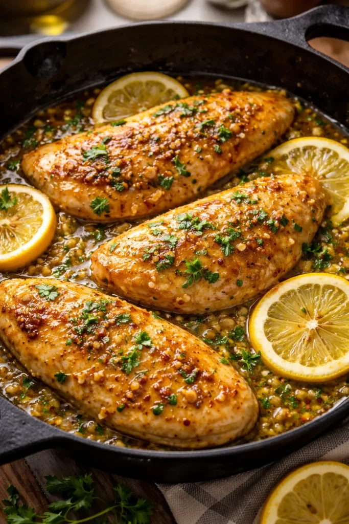 8 Easy Lemon Chicken Recipes for Weeknights 3 Skillet lemon garlic chicken with minced garlic bits and a glossy citrus sauce