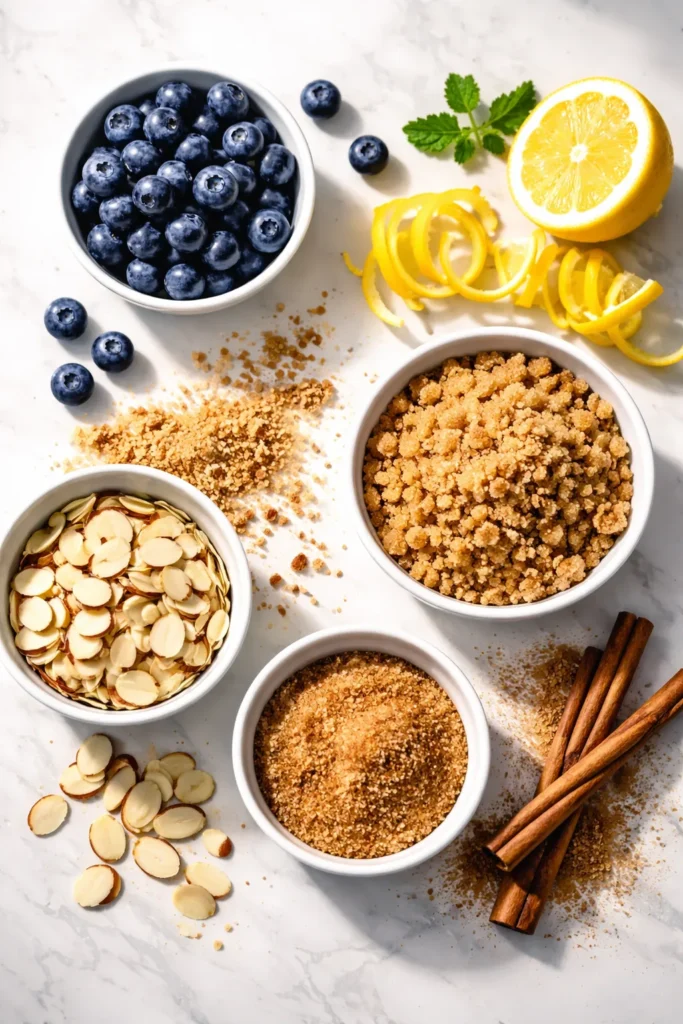 Assorted ingredients for flavor variations including lemon zest and blueberries