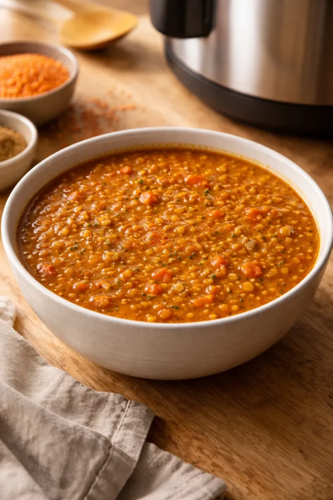 10 Pressure Cooker Recipes for Beginners 6 Hearty red lentil soup in a bowl