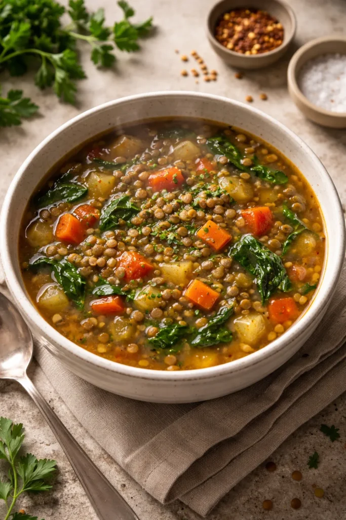 8 Calorie Deficit Meals That Keep You Full 6 Lentil vegetable soup in a bowl