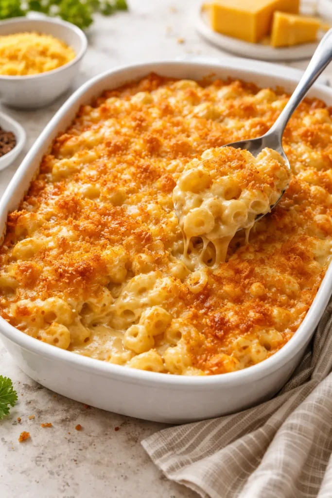 12 Classic American Dinners Everyone Loves 5 Baked macaroni and cheese with a bubbly golden crust