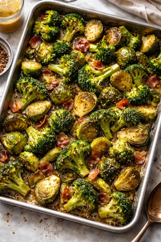 8 Roasted Broccoli and Sprout Side Dishes 4 Roasted Brussels sprouts and broccoli with bacon and maple-Dijon glaze