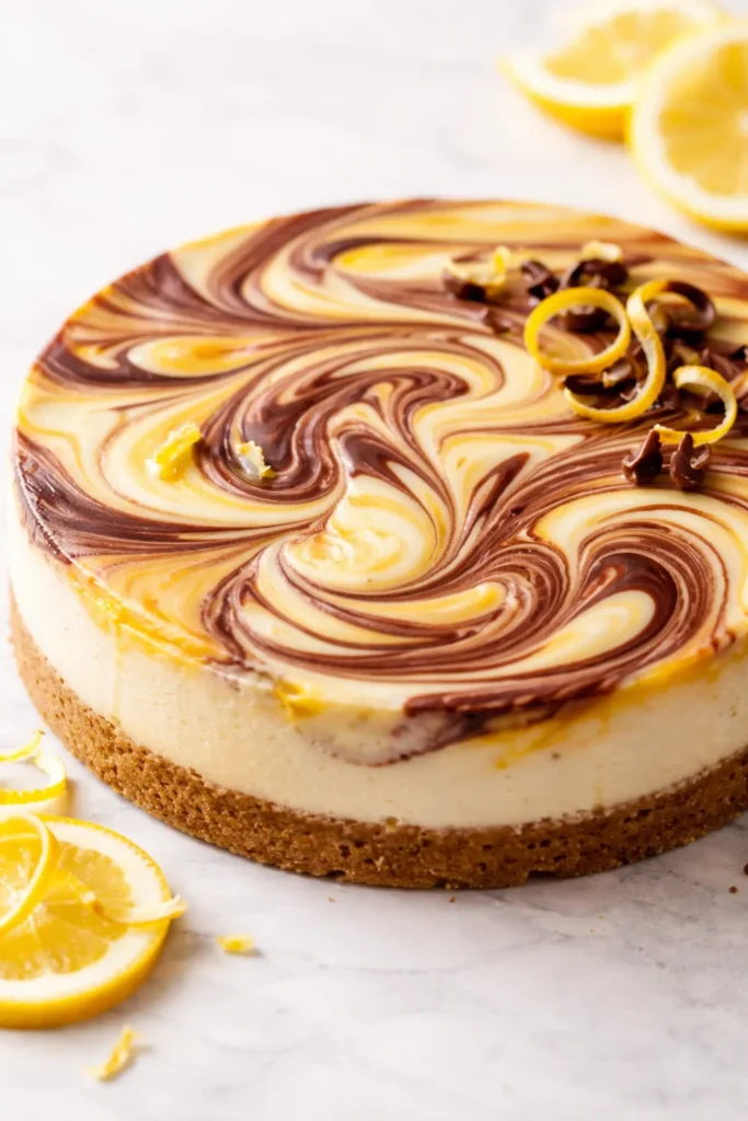 How to Bake a Rich Cheesecake Without Cracking 11 Marbled cheesecake with lemon and chocolate swirls