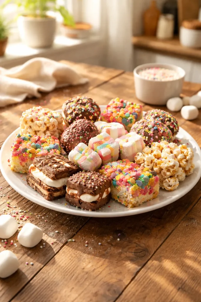 Assorted marshmallow treats on a plate