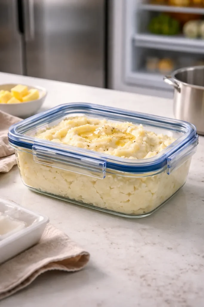 8 Mashed Potato Recipes Fluffy Every Time 11 Airtight mashed potatoes container on kitchen counter