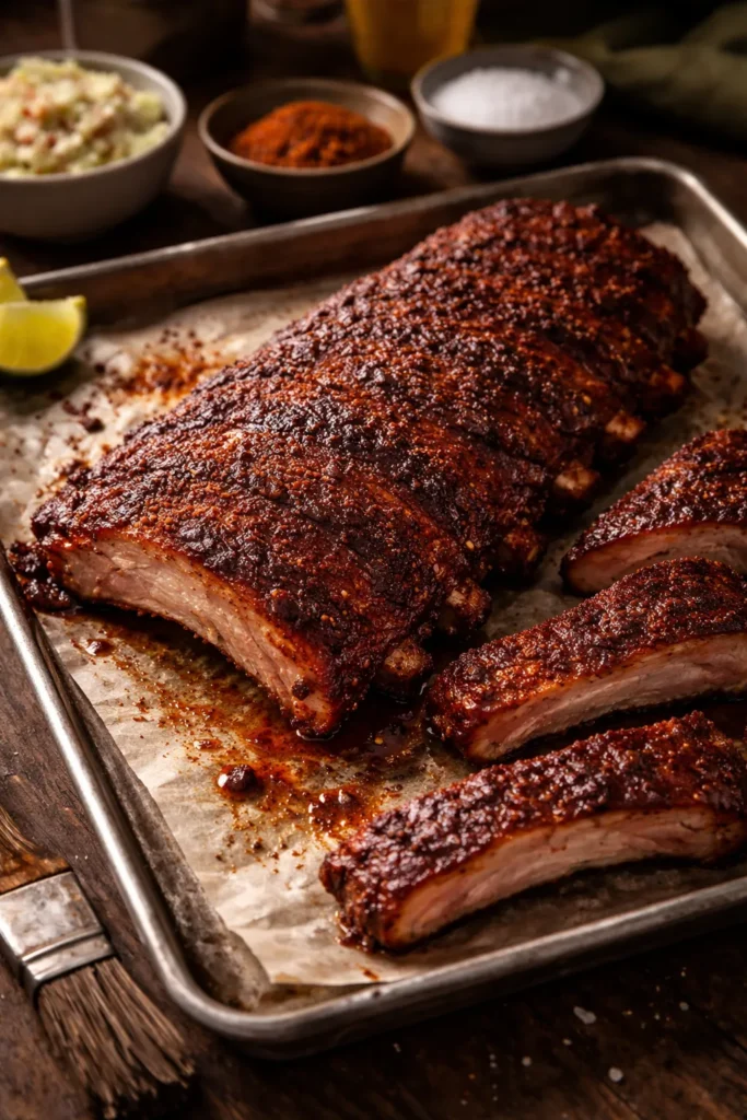 8 BBQ Rib Recipes for a Backyard Cookout 8 Close-up of dry-rubbed Memphis-style spare ribs with crusty spice bark