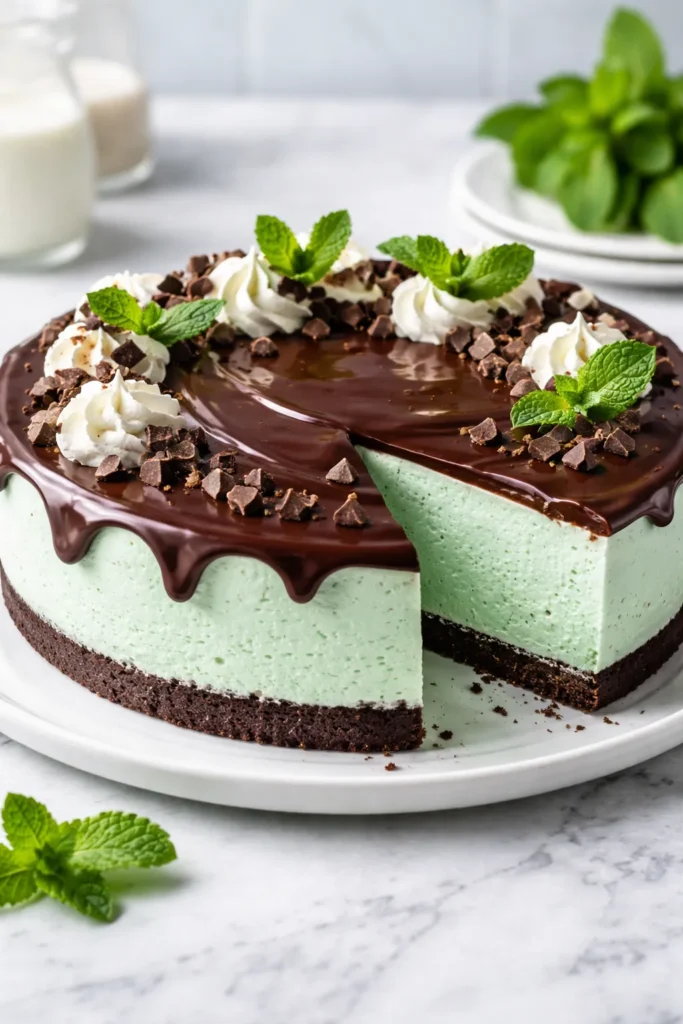 10 No Bake Cheesecakes for Hot Summer Days 11 Mint Chocolate Cheesecake with dark chocolate topping