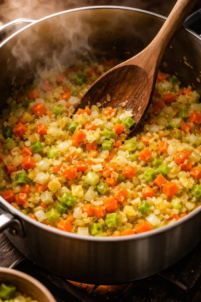 10 Homemade Soup Recipes for Any Season 1 Close-up of onions, carrots, and celery sautéing in oil to form a rich soup base