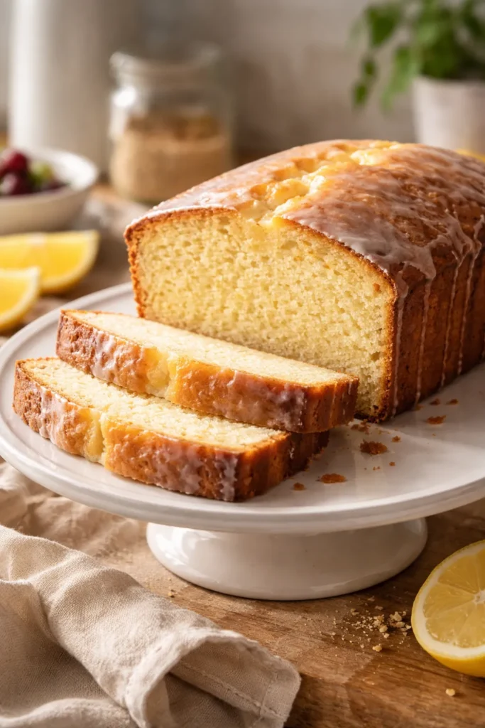 Moist Buttermilk Pound Cake that Won't Dry Out 15 Moist pound cake slice on plate with warm lighting