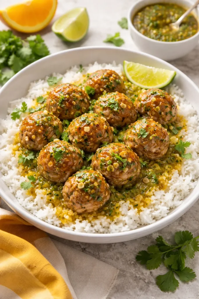 8 Mojo Pork and Cuban Rice Recipes to Try 6 Mojo pork meatballs with citrus sauce over white rice